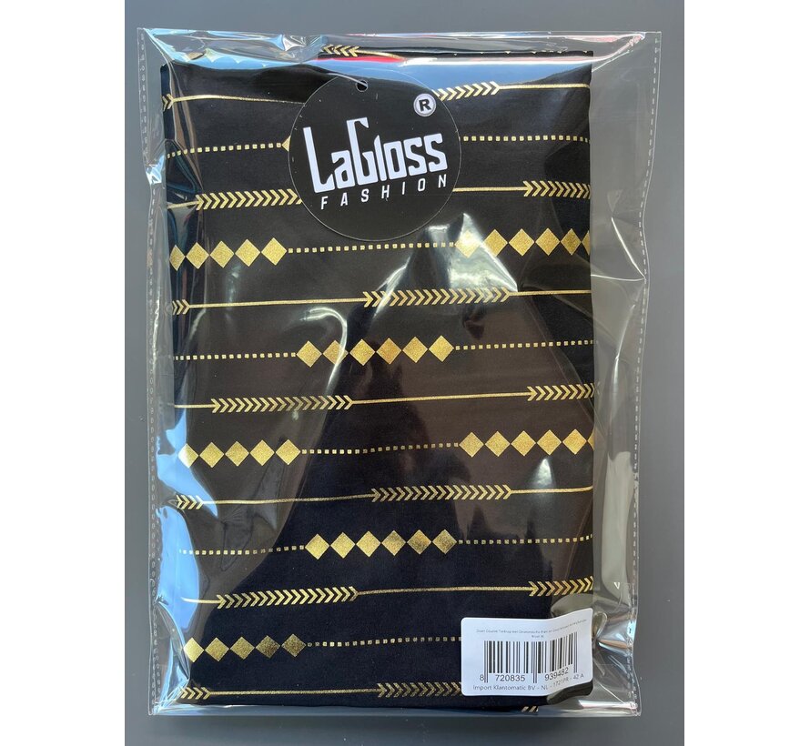 LaGloss® Luxe Zwart Gouden Tanktop Blouse met Geometrische Print en Goud Metalen Kettingbandjes – Lente/Zomer/Herfst – Casual – Maat XL