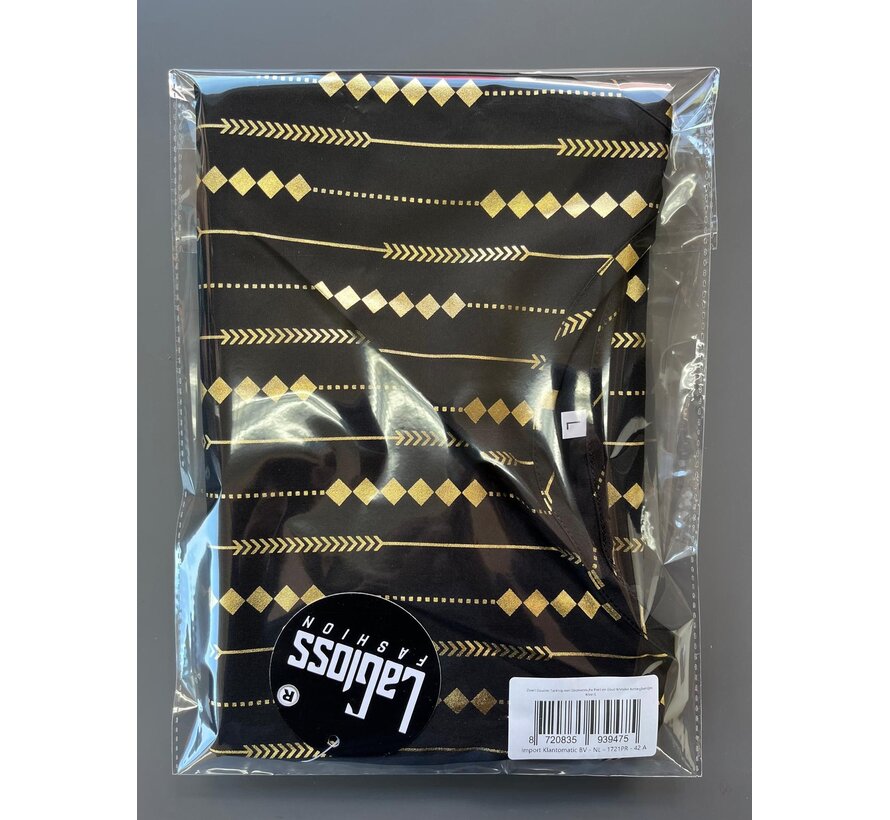LaGloss® Luxe Zwart Gouden Tanktop Blouse met Geometrische Print en Goud Metalen Kettingbandjes – Lente/Zomer/Herfst – Casual – Maat L