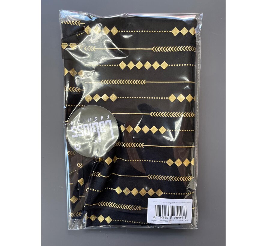 LaGloss® Luxe Zwart Gouden Tanktop Blouse met Geometrische Print en Goud Metalen Kettingbandjes – Lente/Zomer/Herfst – Casual – Maat M