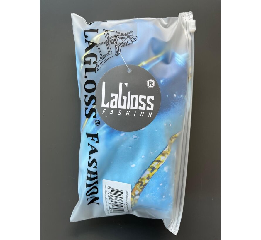 LaGloss® Licht Blauw Gouden Badpak – Elegant Damesbadpak met Abstracte Print & Buikcontrole – Maat XXL