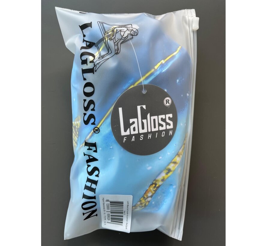 LaGloss® Licht Blauw Gouden Badpak – Elegant Damesbadpak met Abstracte Print & Buikcontrole – Maat XL