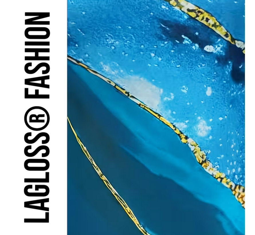 LaGloss® Licht Blauw Gouden Badpak – Elegant Damesbadpak met Abstracte Print & Buikcontrole – Maat L