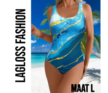 LaGloss Licht Blauw met Gouden Accenten Badpak– Maat L