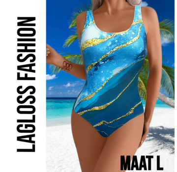 LaGloss Licht Blauw met Gouden Accenten Badpak– Maat L