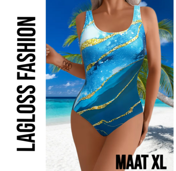 LaGloss Licht Blauw met Gouden Accenten Badpak– Maat XL