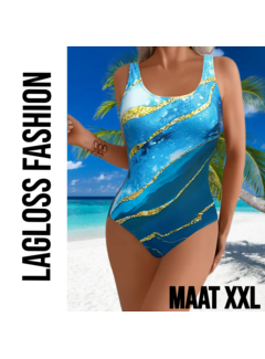 LaGloss Licht Blauw met Gouden Accenten Badpak– Maat XXL