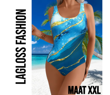 LaGloss Licht Blauw met Gouden Accenten Badpak– Maat XXL