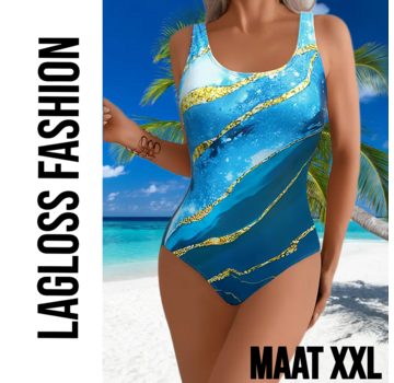 LaGloss Licht Blauw met Gouden Accenten Badpak– Maat XXL