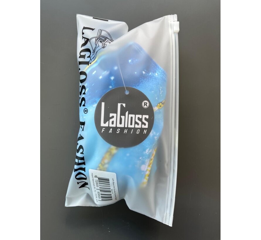 LaGloss® Licht Blauw Gouden Badpak – Elegant Damesbadpak met Abstracte Print & Buikcontrole – Maat M