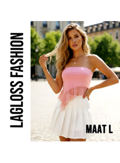 LaGloss Strapless Dames Top Roze Mesh Asymmetrische Blouse – Maat L