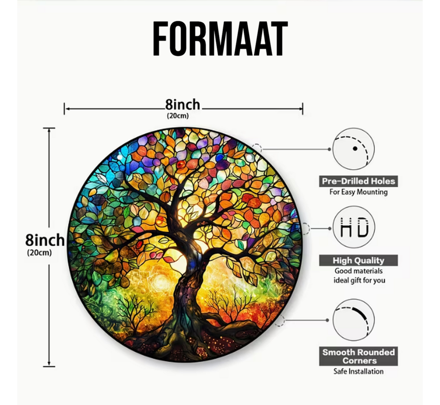 Allernieuwste.nl® Houten Raamhanger Raamdecoratie Oude Levensboom 2 - Kleurige Hangende Zonnevanger Rond Hout – Suncatcher Rond model 20 cm