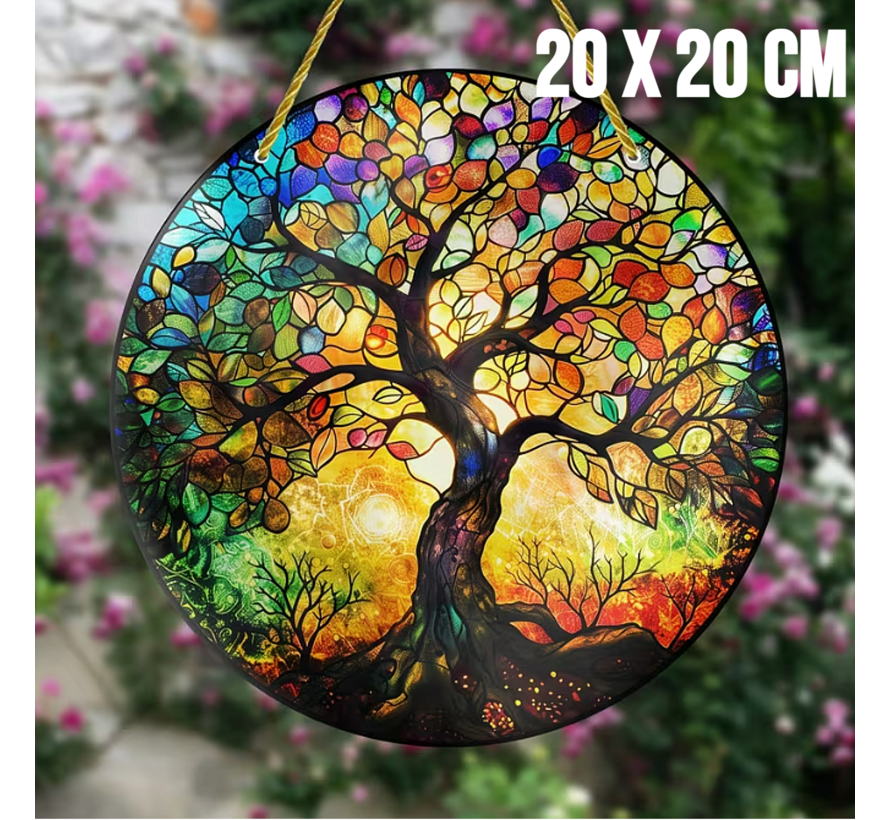 Allernieuwste.nl® Houten Raamhanger Raamdecoratie Oude Levensboom 2 - Kleurige Hangende Zonnevanger Rond Hout – Suncatcher Rond model 20 cm