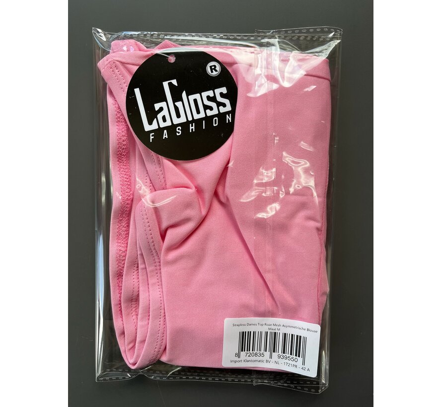 LaGloss® Strapless Top Roze Mesh Dames Party Top Asymmetrische Bandeau Blouse – Lente/Zomer – Maat M