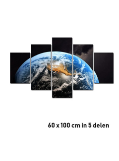 Allernieuwste.nl® 5 luik Canvas Schilderij * Aarde vanuit de Ruimte - Aardbol * - Kunst aan je Muur - Modern - kleur - set van 5 st - 60 x 100 cm