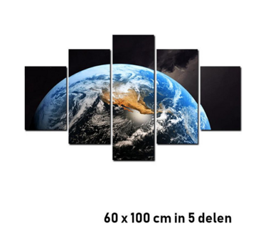 Allernieuwste.nl® 5 luik Canvas Schilderij * Aarde vanuit de Ruimte - Aardbol * - Kunst aan je Muur - Modern - kleur - set van 5 st - 60 x 100 cm
