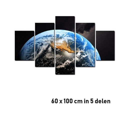 Allernieuwste.nl® Allernieuwste.nl® 5 luik Canvas Schilderij * Aarde vanuit de Ruimte - Aardbol * - Kunst aan je Muur - Modern - kleur - set van 5 st - 60 x 100 cm