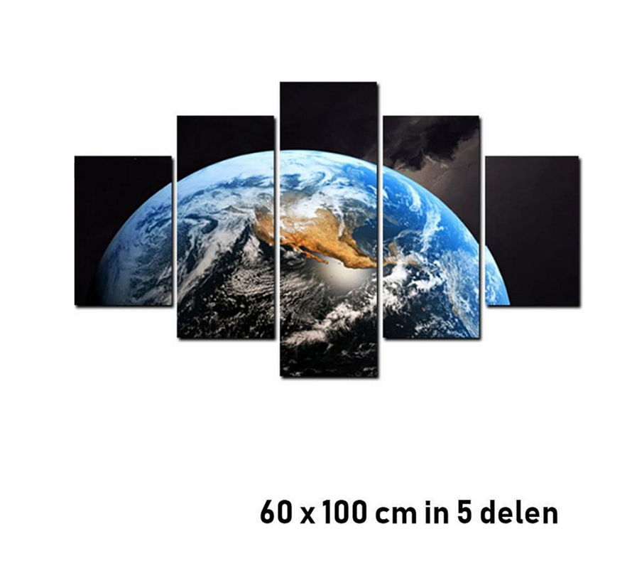 Allernieuwste.nl® 5 luik Canvas Schilderij * Aarde vanuit de Ruimte - Aardbol * - Kunst aan je Muur - Modern - kleur - set van 5 st - 60 x 100 cm