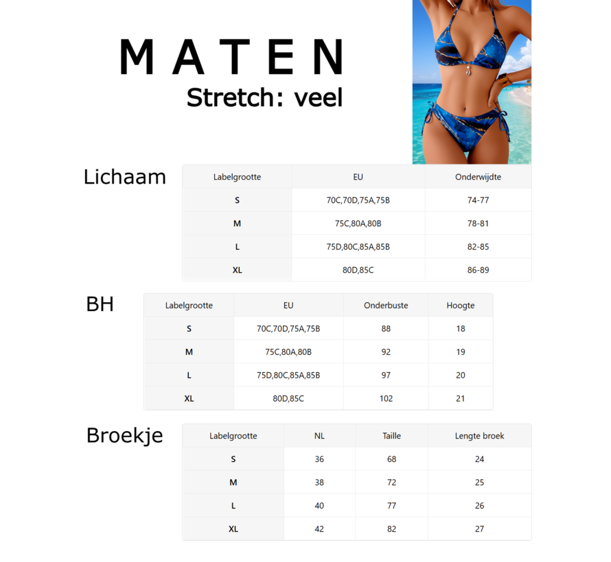 LaGloss® 2-delige Halter Bikini Set in Blauw Marmer met Gouden Accenten – Haltertop met Schelphanger en Verstelbare Strikbandjes – Strandmode – Beach Fashion – Maat L