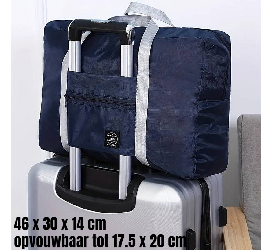 2 Stuks Opvouwbare Reistas Weekendtas Op Koffer Standtas Reis Tas Handbaggage Opbergtas Sporttas - 46 x 30 x 14 cm Kleur Blauw