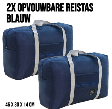 Allernieuwste.nl® 2 Stuks Opvouwbare Reistas Weekendtas - 46 x 30 x 14 cm - Blauw