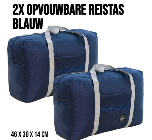 Allernieuwste.nl® 2 Stuks Opvouwbare Reistas Weekendtas Op Koffer Standtas Reis Tas Handbaggage Opbergtas Sporttas - 46 x 30 x 14 cm Kleur Blauw