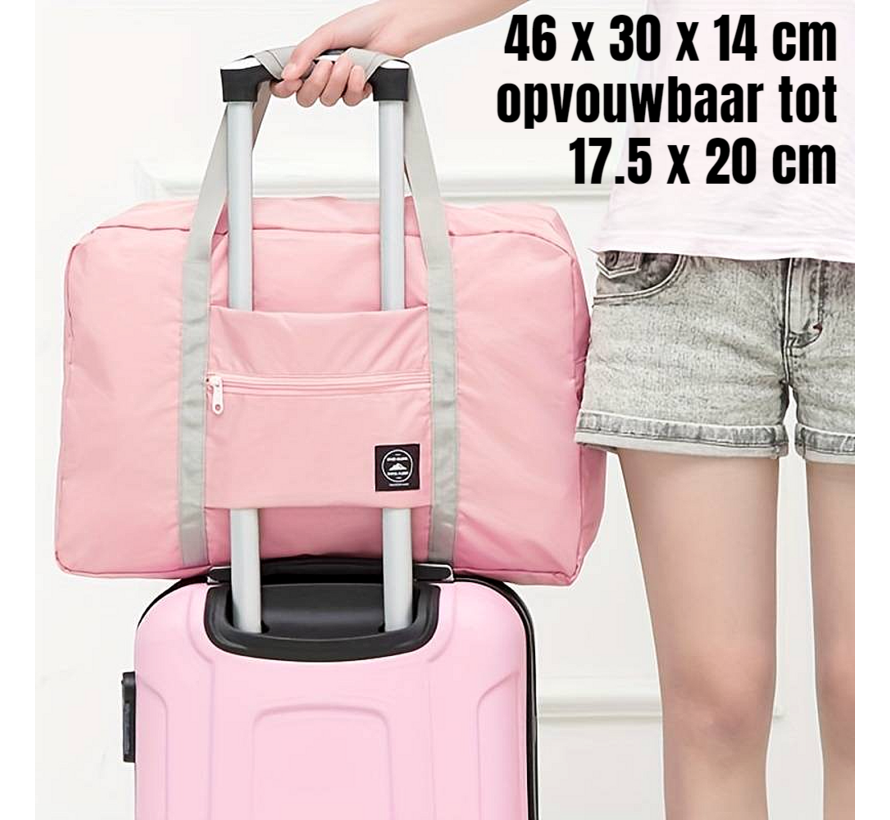2 Stuks Opvouwbare Reistas Weekendtas Op Koffer Standtas Reis Tas Handbaggage Opbergtas Sporttas - 46 x 30 x 14 cm Kleur Rose
