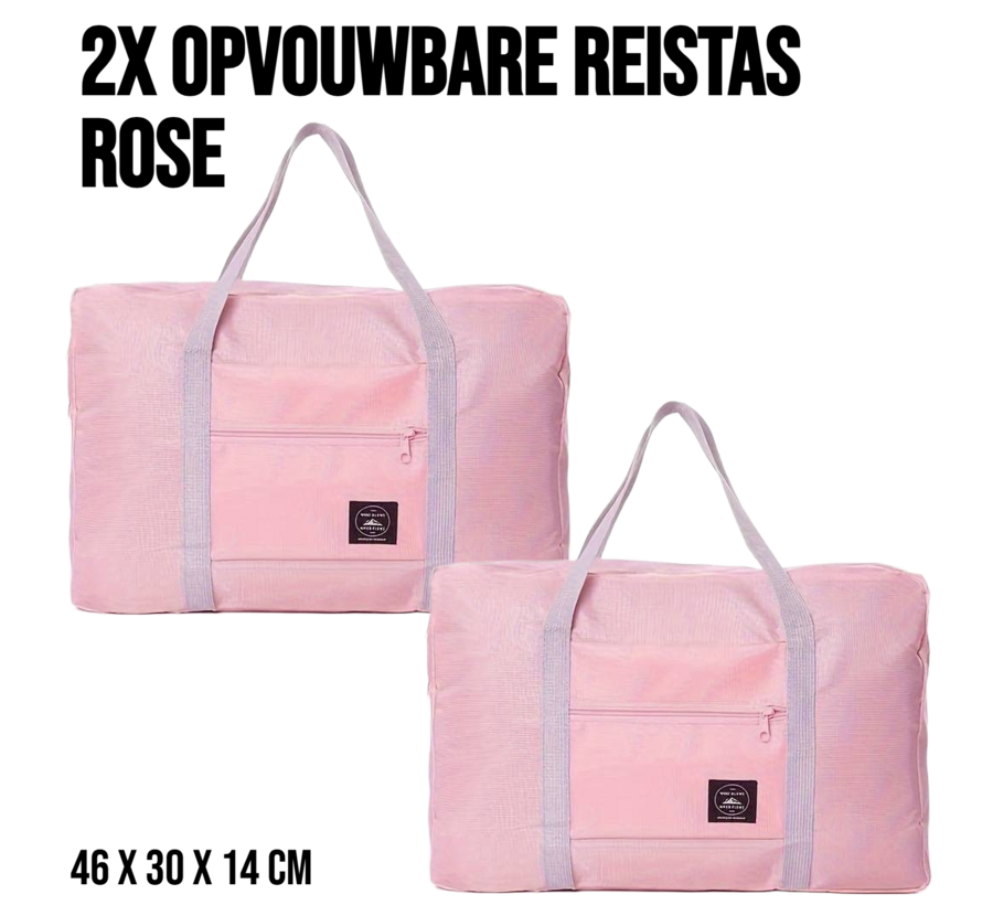 2 Stuks Opvouwbare Reistas Weekendtas Op Koffer Standtas Reis Tas Handbaggage Opbergtas Sporttas - 46 x 30 x 14 cm Kleur Rose