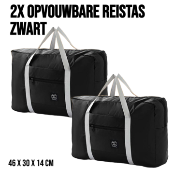 Allernieuwste.nl® 2 Stuks Opvouwbare Reistas Weekendtas - 46 x 30 x 14 cm - Zwart