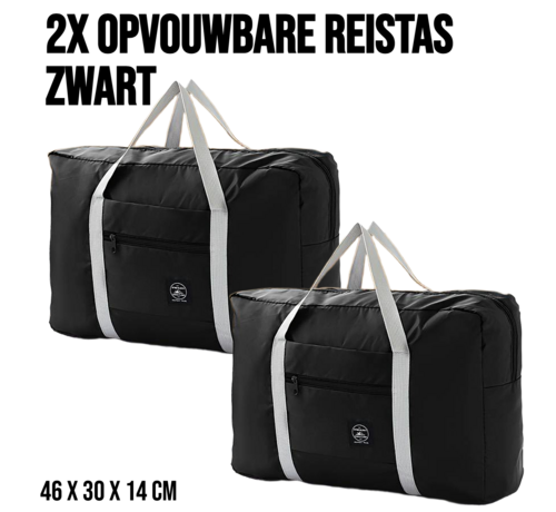Allernieuwste.nl® 2 Stuks Opvouwbare Reistas Weekendtas Op Koffer Standtas Reis Tas Handbaggage Opbergtas Sporttas - 46 x 30 x 14 cm Kleur Zwart