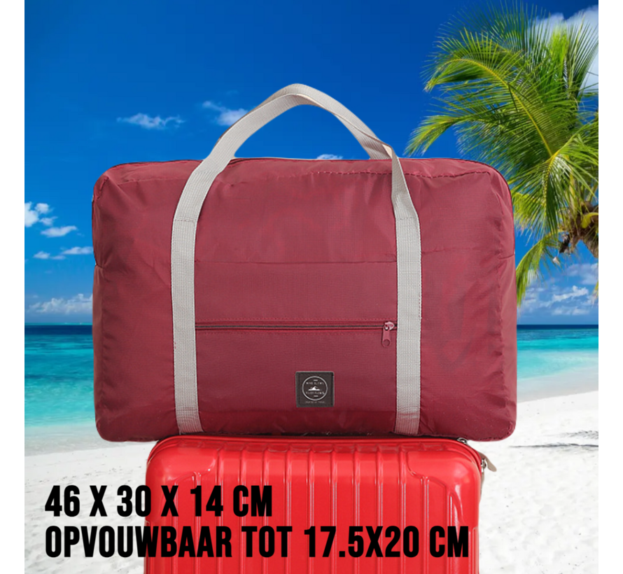 2 Stuks Opvouwbare Reistas Weekendtas Op Koffer - Reis Tas Handbagage Standtas Opbergtas Sporttas - 46 x 30 x 14 cm - Kleur Bordeaux