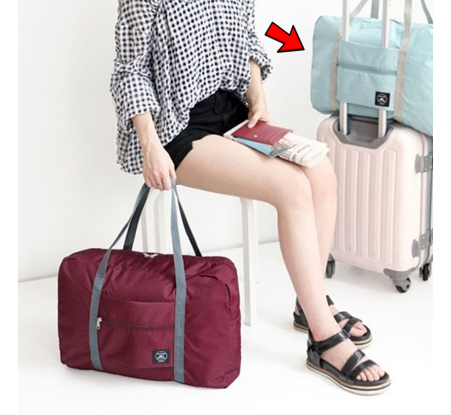 2 Stuks Opvouwbare Reistas Weekendtas Op Koffer - Reis Tas Handbagage Standtas Opbergtas Sporttas - 46 x 30 x 14 cm - Kleur Bordeaux
