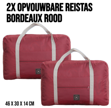Allernieuwste.nl® 2 Stuks Opvouwbare Reistas Weekendtas - 46 x 30 x 14 cm - Bordeaux Rood