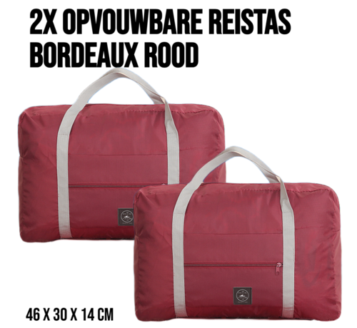 Allernieuwste.nl® 2 Stuks Opvouwbare Reistas Weekendtas Op Koffer - Reis Tas Handbagage Standtas Opbergtas Sporttas - 46 x 30 x 14 cm - Kleur Bordeaux