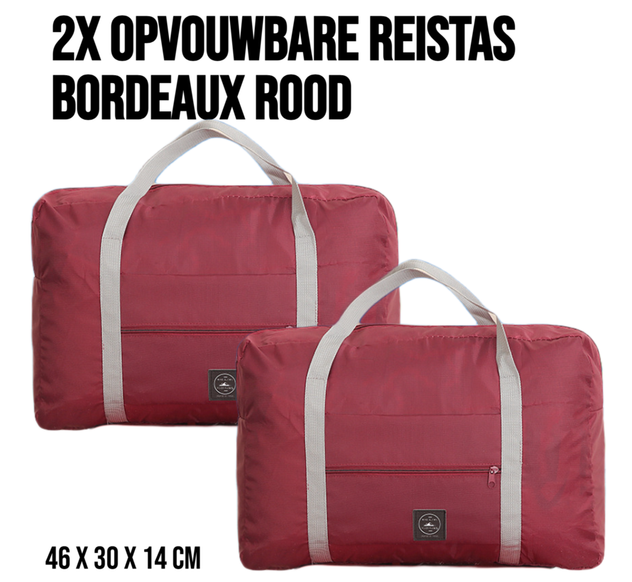 2 Stuks Opvouwbare Reistas Weekendtas Op Koffer - Reis Tas Handbagage Standtas Opbergtas Sporttas - 46 x 30 x 14 cm - Kleur Bordeaux