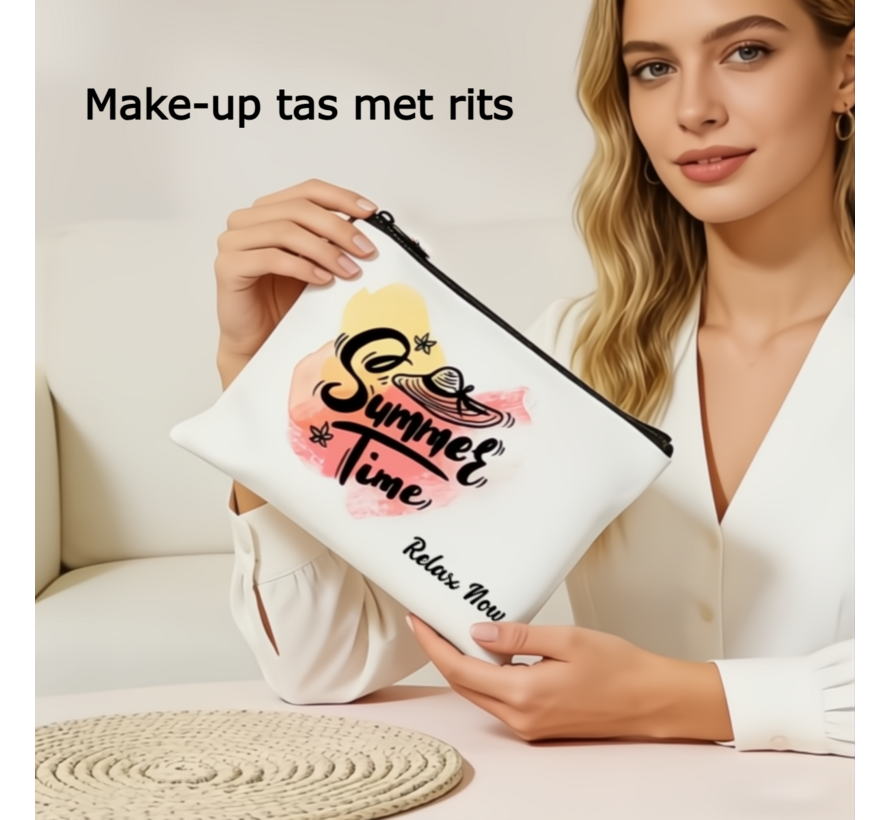 LaGloss® Zomerse Toilettas Make-up Tas Beige met Rits – Cosmeticatas Summer Time