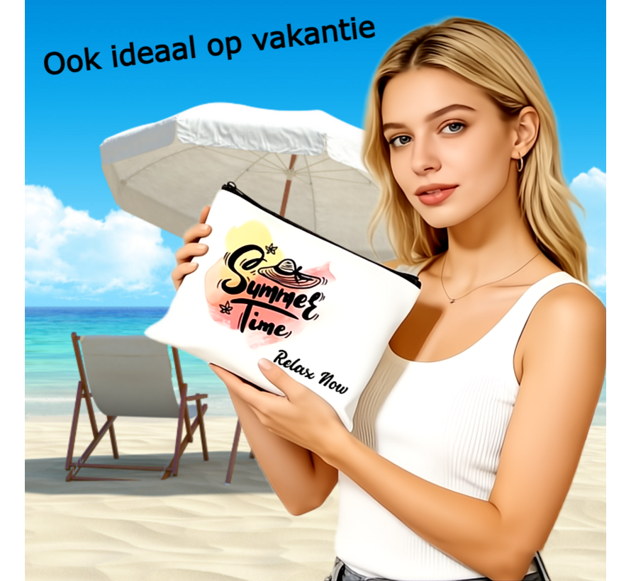 LaGloss® Zomerse Toilettas Make-up Tas Beige met Rits – Cosmeticatas Summer Time