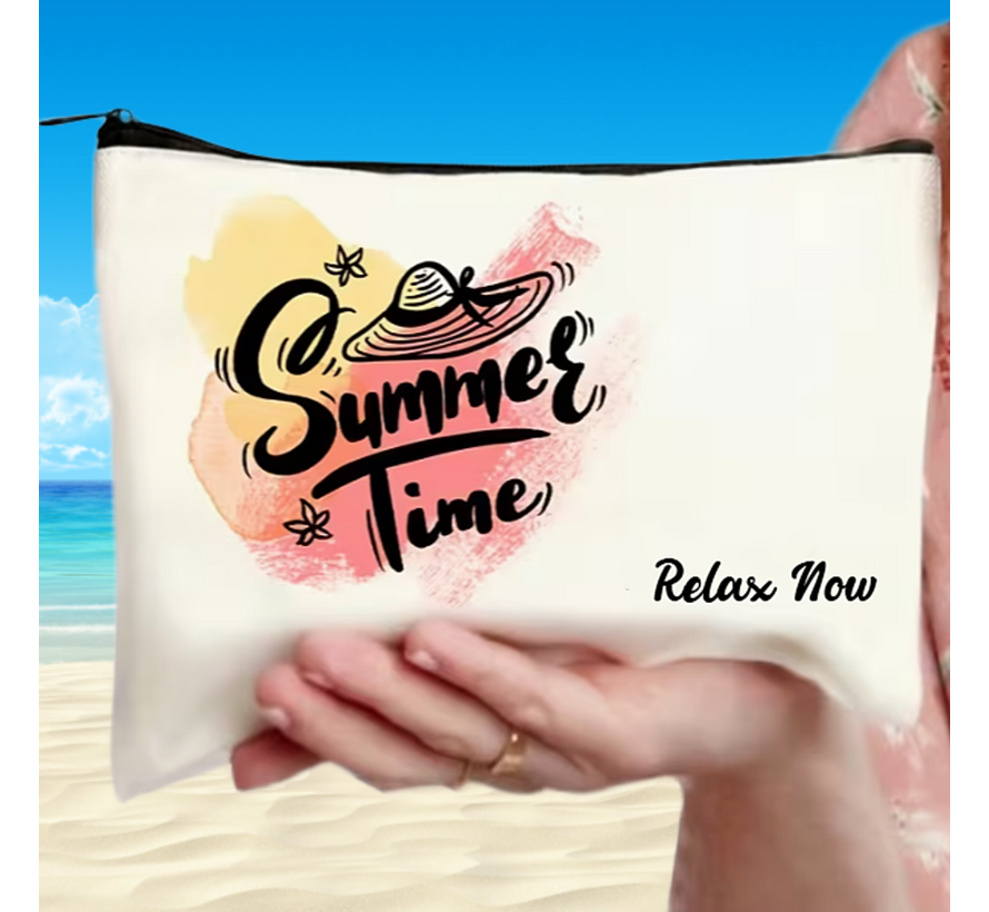 LaGloss® Zomerse Toilettas Make-up Tas Beige met Rits – Cosmeticatas Summer Time