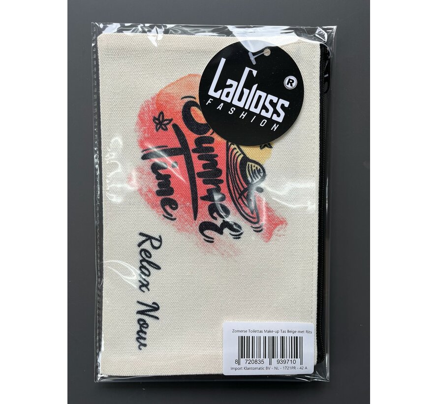 LaGloss® Zomerse Toilettas Make-up Tas Beige met Rits – Cosmeticatas Summer Time