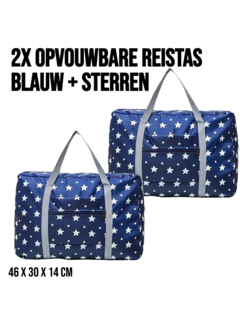 Allernieuwste.nl® 2 Stuks Opvouwbare Reistas Blauw + Sterren - Handbagage Weekendtas - 46 x 29 x 14 cm