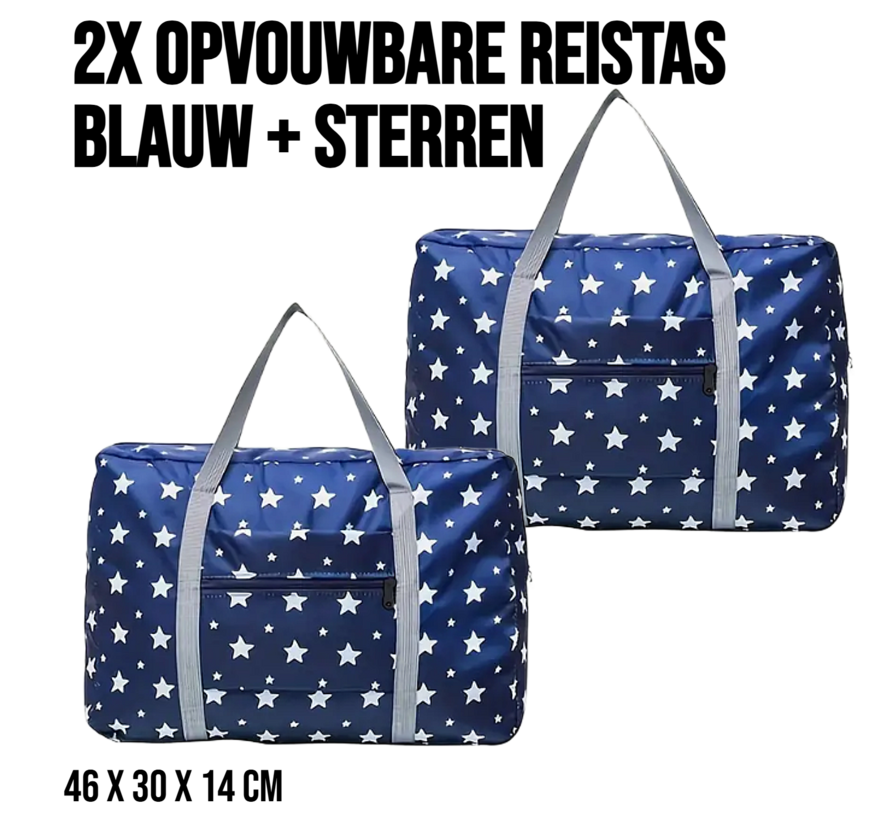 Allernieuwste.nl® Opvouwbare Reistas Blauw + Sterren - Handbagage Weekendtas - 46x29x14cm %% - Copy