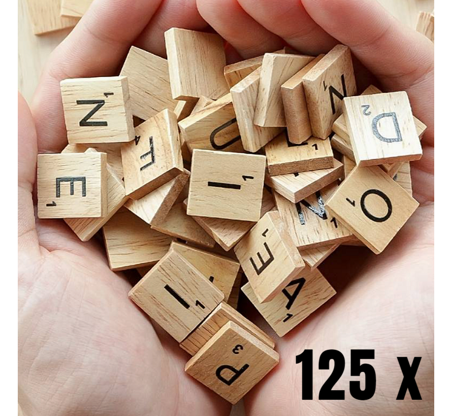 125 STUKS Houten Scrabble Letters met Letterwaarde - Alfabet Spel Letters Hout