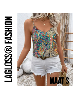 LaGloss Dames Paisley Top Dames Mouwloos met V-Hals - Maat S