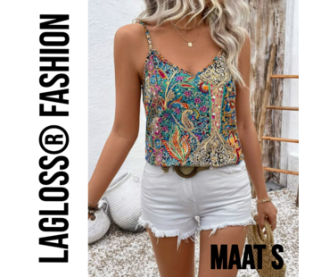 LaGloss Dames Paisley Top Dames Mouwloos met V-Hals - Maat S