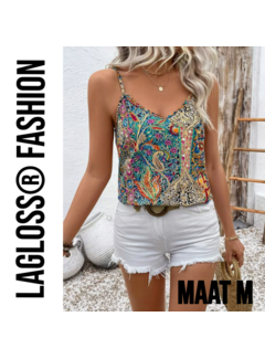 LaGloss Dames Paisley Top Dames Mouwloos met V-Hals - Maat M