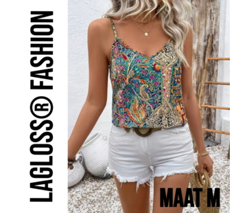 LaGloss Dames Paisley Top Dames Mouwloos met V-Hals - Maat M