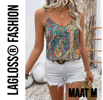 LaGloss Dames Paisley Top Dames Mouwloos met V-Hals - Maat M