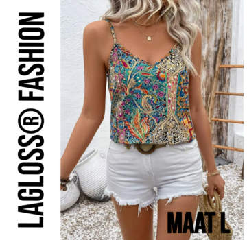 LaGloss Dames Paisley Top Dames Mouwloos met V-Hals - Maat L