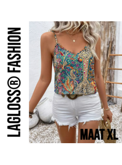 LaGloss Dames Paisley Top Dames Mouwloos met V-Hals - Maat XL