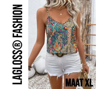 LaGloss Dames Paisley Top Dames Mouwloos met V-Hals - Maat XL
