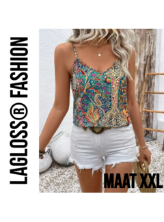 LaGloss Dames Paisley Top Dames Mouwloos met V-Hals - Maat XXL